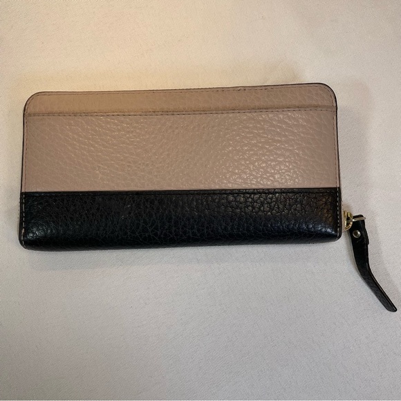 Kate Spade Leather Continental Wallet Zip Around Black Tan Color Block WLRU2749 - Picture 2 of 9